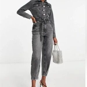 River Island Dark Gray Denim Overalls